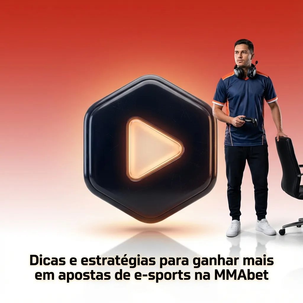 Banner MMAbet com jogador de e-sports em destaque e lista de dicas de estratégia para apostar melhor em partidas online