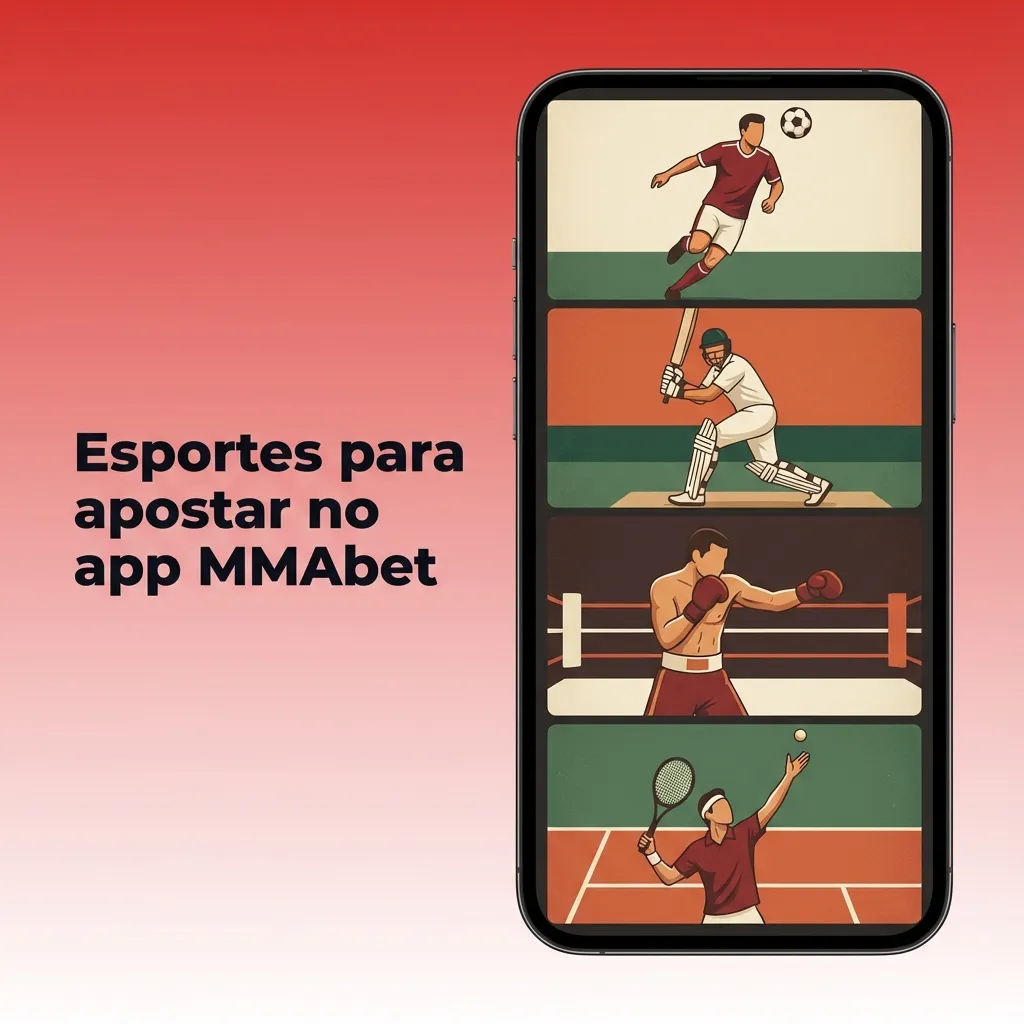Tela do app MMAbet em iPhone exibindo opções de apostas ao vivo em futebol, MMA, basquete, e-sports e outros esportes