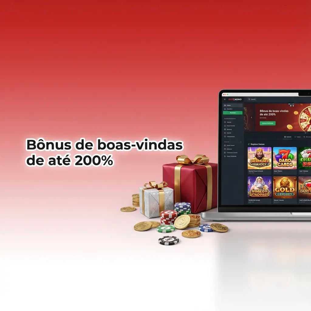 Banner em português anunciando bônus de boas-vindas de até 200% em reais para cassino online e apostas esportivas