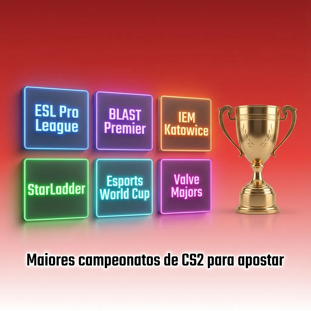 Banner sobre maiores campeonatos de CS2 para apostar, com lista de torneios e destaque a Valve Majors, ESL e BLAST