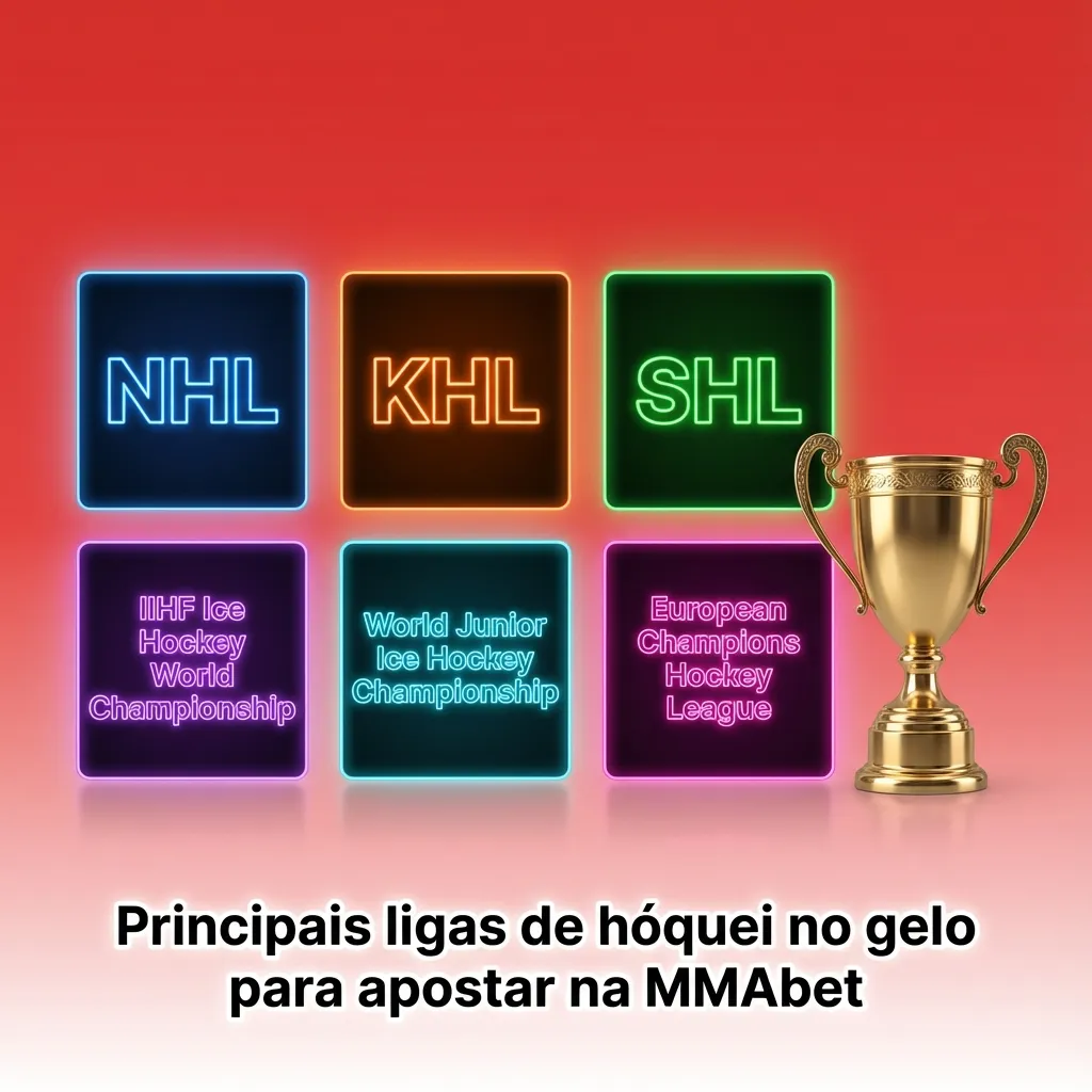 Tabela destacando principais ligas de hóquei no gelo para apostar na MMAbet, como NHL, KHL e campeonatos europeus